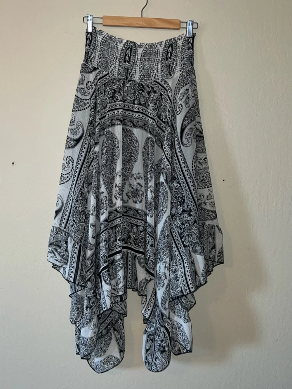 Lapis Black & White Paisley Asymmetrical Handkerchief Hem Skirt - Picture 1 of 7